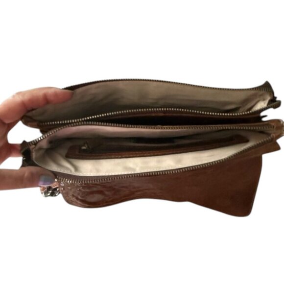 MAXON COLLECTION Brown Worn Textured Leather Crossbody Bag Chain Made in Italy - Picture 6 of 16